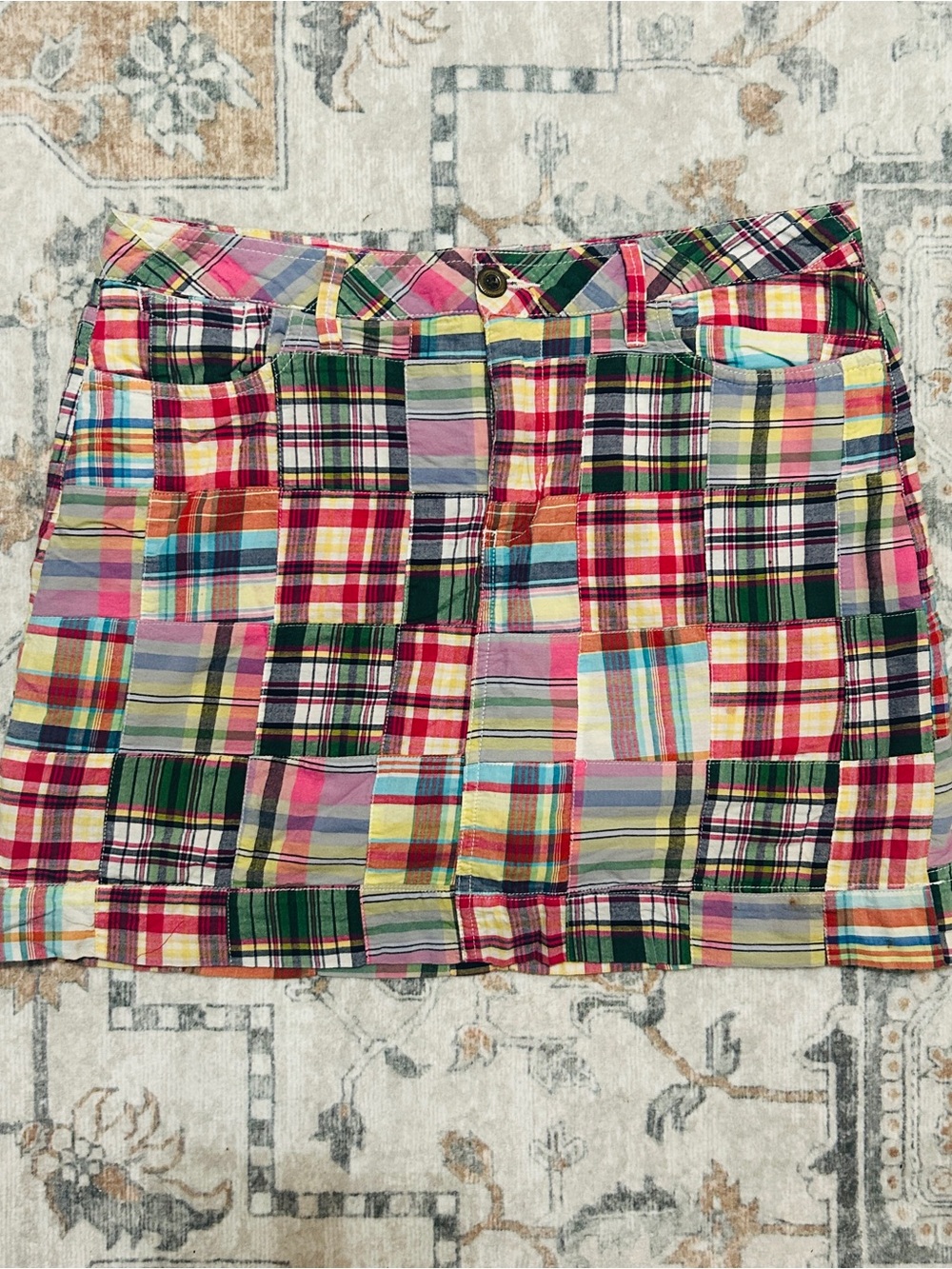 Vintage Patchwork Plaid Cotton Mini Skirt - Multicolor